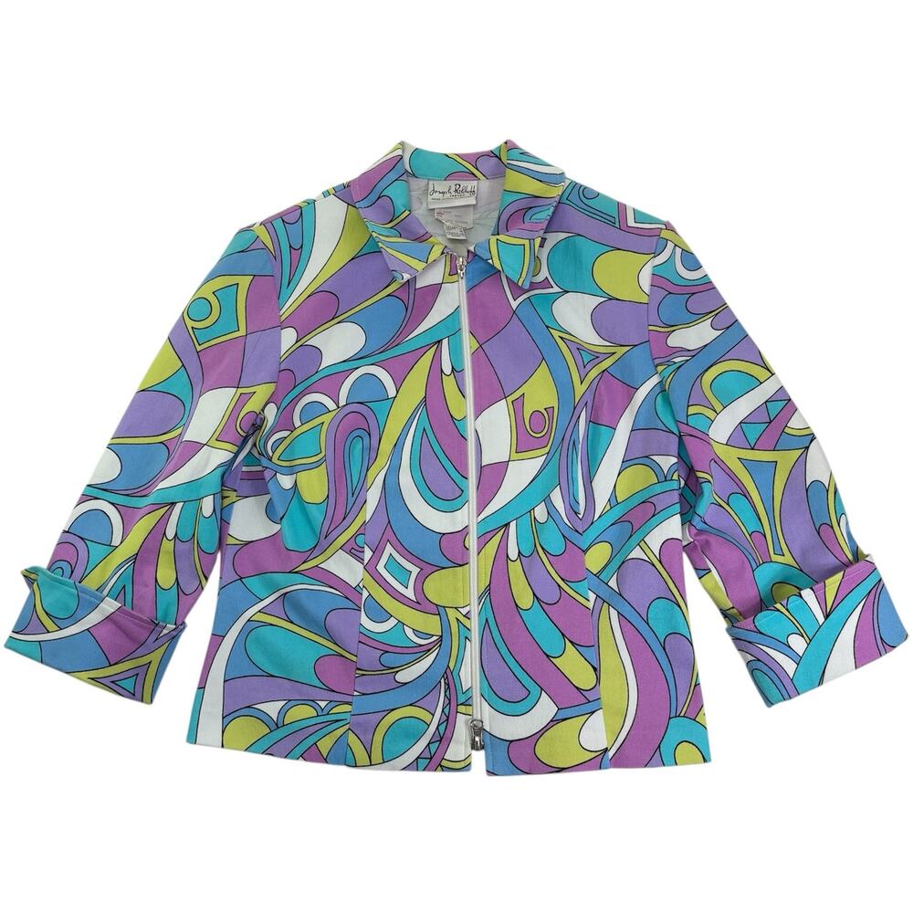 Joseph Ribkoff Multicolor Retro Swirl Zip Jacket
